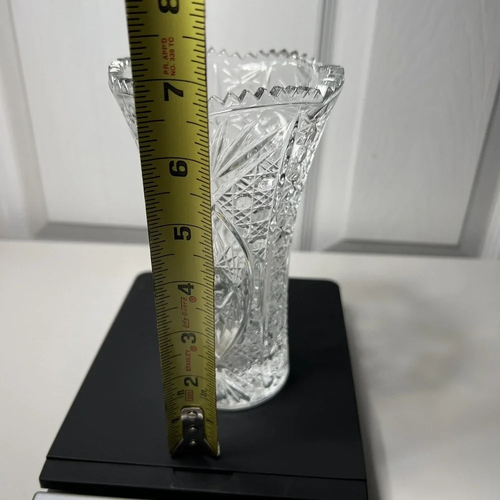 Vintage Bohemian Czech‎ Cut Crystal Glass Large Vase 7